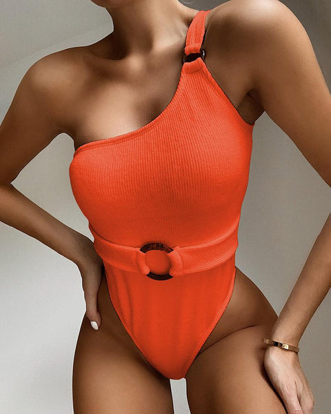 Knit One Shoulder One Piece Swimwear