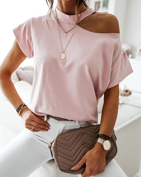 Solid Color Short Sleeve Casual T-shirt Top