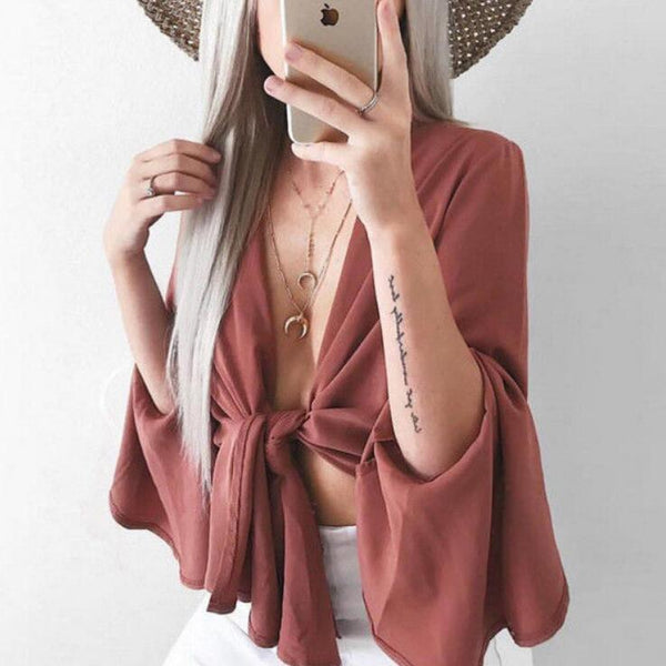 Sexy Flared Sleeve Loose T-Shirt Top