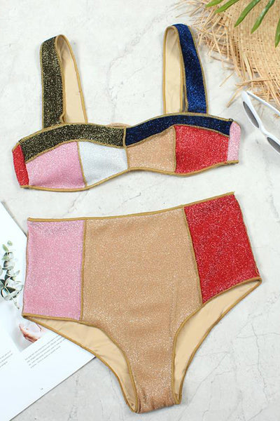 Patchwork High Waist Swimwear Bikini Set