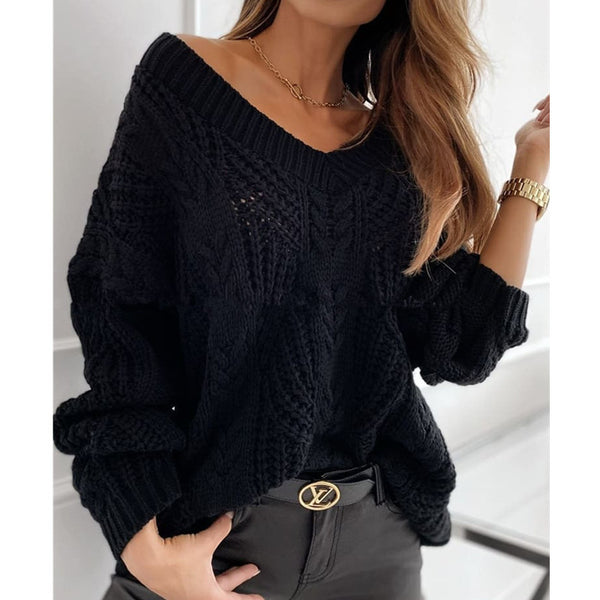 V-neck Loose Hollow Sweater