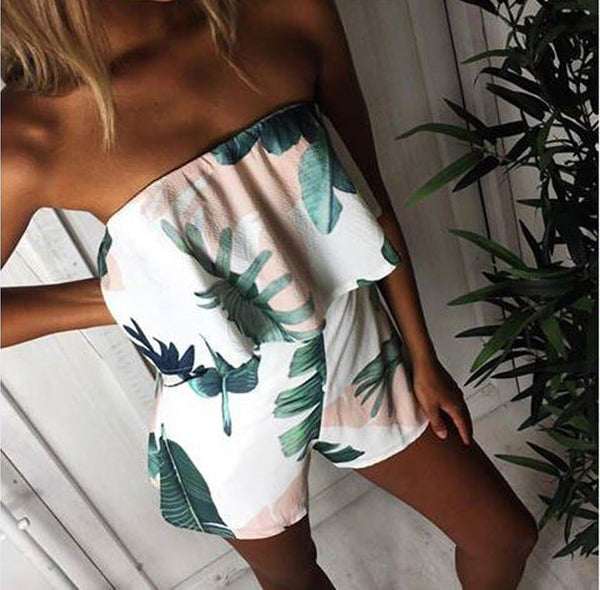 Sexy Sleeveless Print Flounced Rompers Jumpsuits