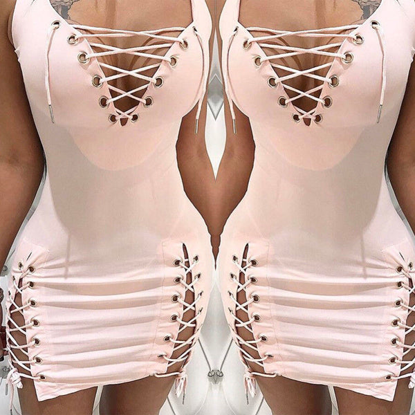 Womens Sexy Lace-up Sleeveless Mini Dress