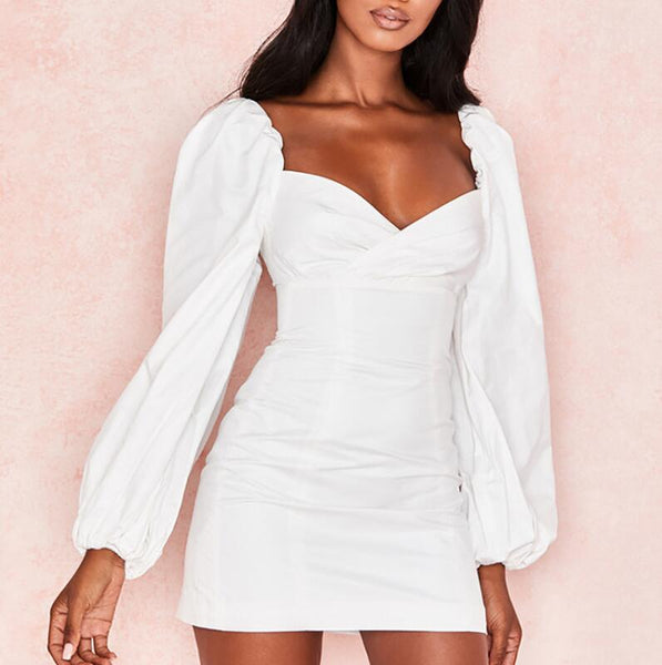Womens Sexy V-Neck White Dress