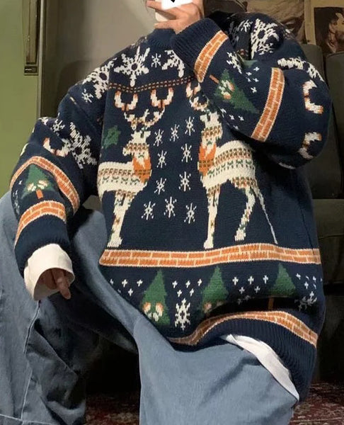 Unisex Loose Knit Reindeer Sweater