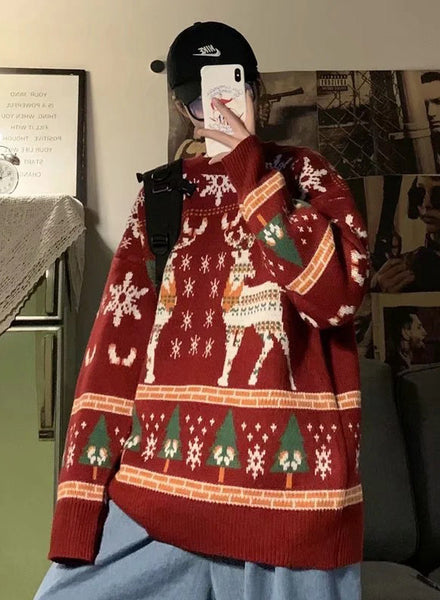 Unisex Loose Knit Reindeer Sweater