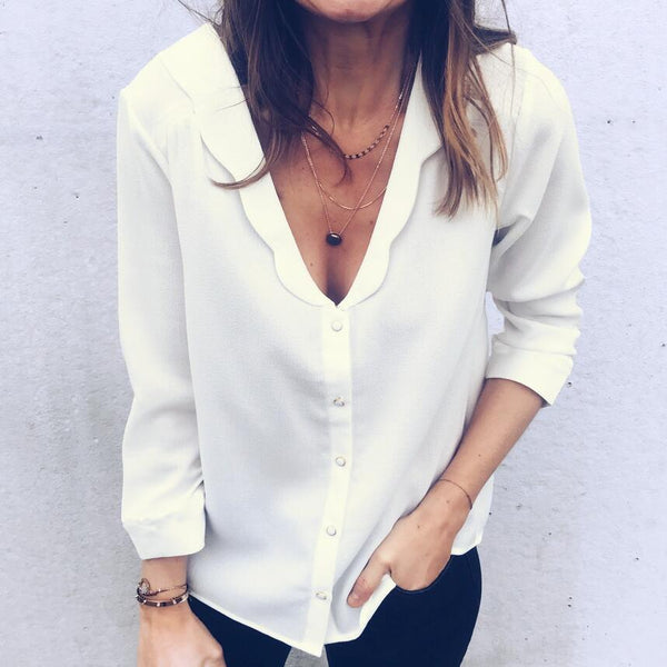Sexy V-Neck Solid Color White Shirt Crop Top