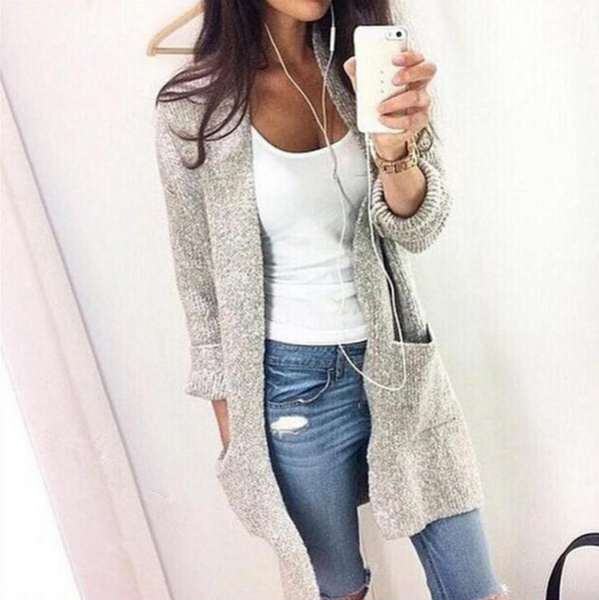 LONG-SLEEVED KNIT CARDIGAN SWEATER JACKET