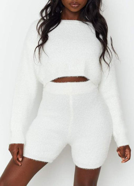 Fashion White Long Sleeve Two-piece Suit