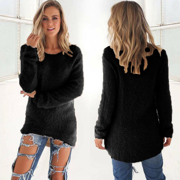Fashion Women Solid Color Long-Sleeved Sweater