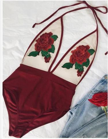 Fashion Hanging Neck Embroidered Swimsuit