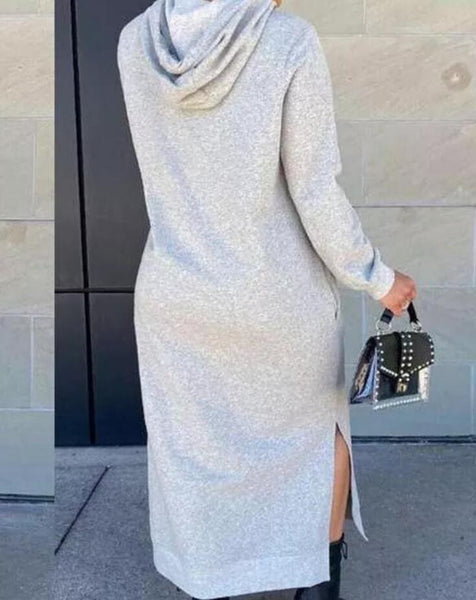Hooded Long Sleeve Split Dress