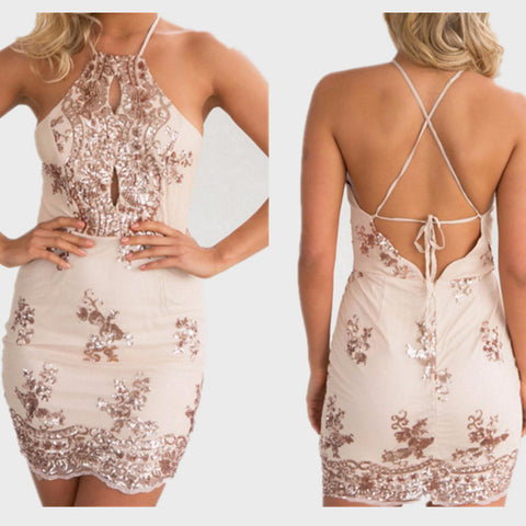 Sexy Backless Bandage Sequined Dress