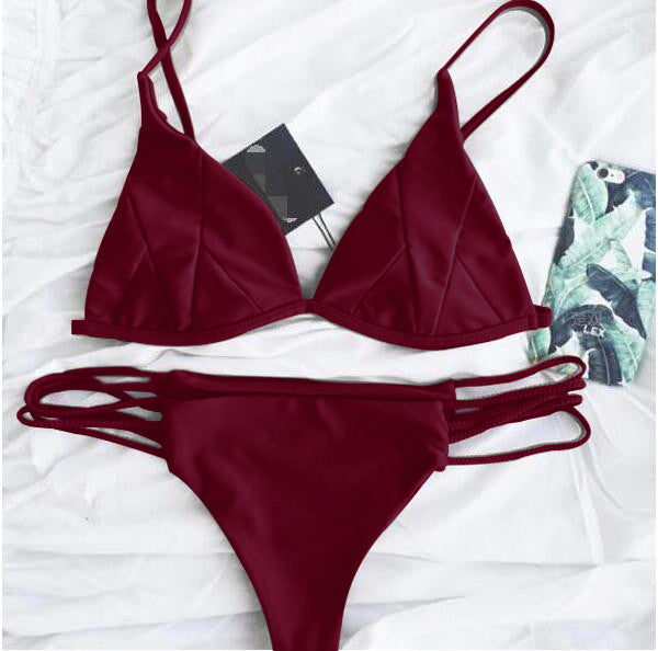 Sexy Solid Color Swimsuit Swimwear Bikini Set Red – whaonck