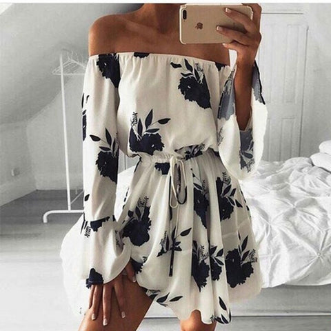 Sexy Backless Print Long Sleeve Dress