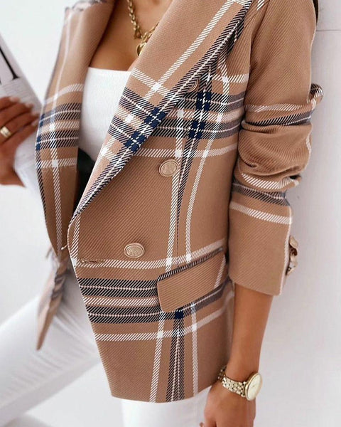 Plaid Lapel Double Breasted Blazer