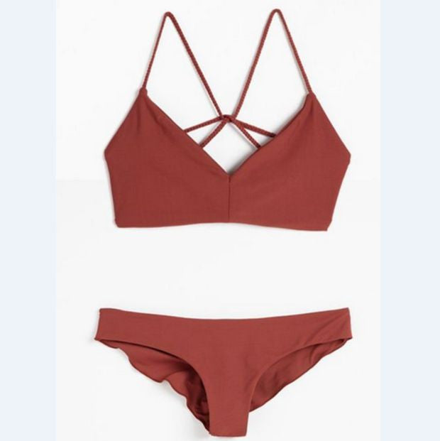 HOT RED TWO PIECE BACK SEXY DESIGN SWIMWEAR BATHSUIT SWIMSUIT