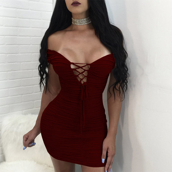 Sexy V-Neck Solid Color Short Sleeves Dress