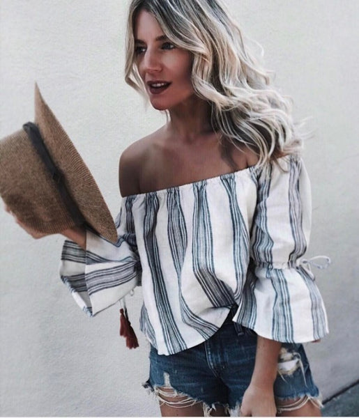Sexy Strapless Stripe Shirt Top
