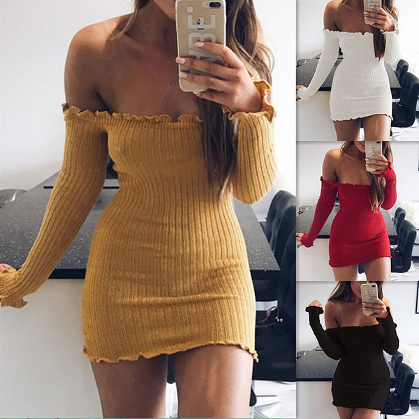 Sexy Strapless Long Sleeves Pack Hip Dress