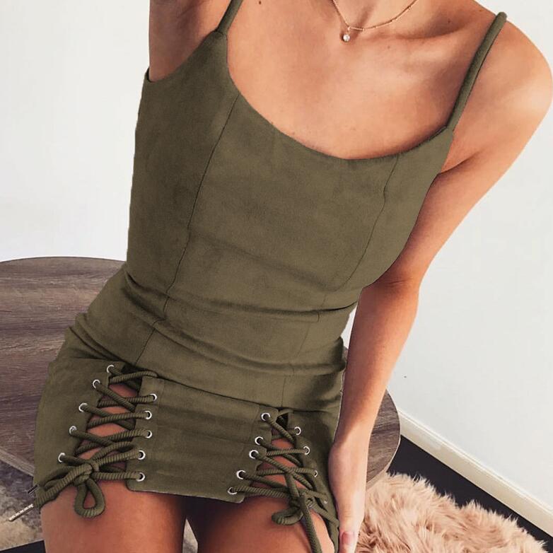 Sexy Sling Bandage Solid Color Dress