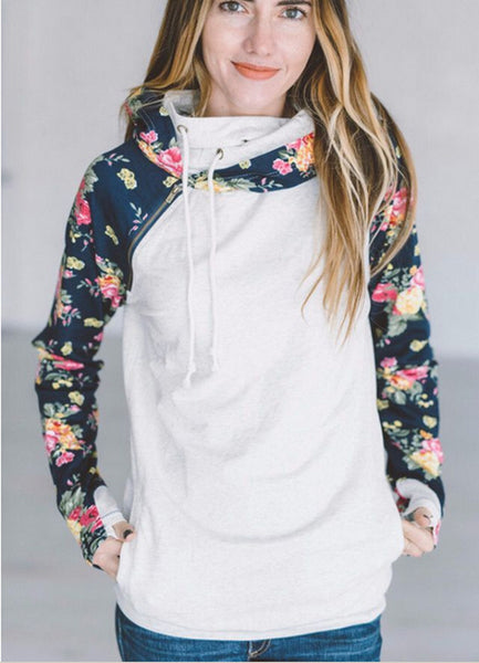 Fashion Print Hooded Long-Sleeved Zipper Top Sweater
