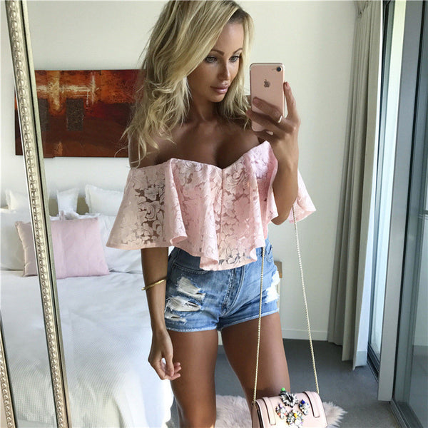 Sexy Strapless Lace Jumpsuit Pink
