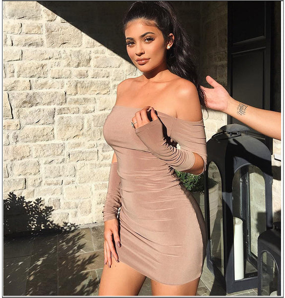 Sexy Package Hip Long Sleeve Solid Color Dress