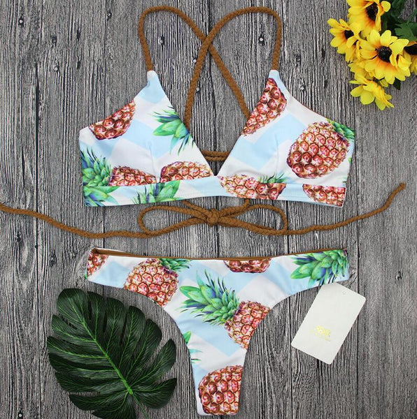 Sexy Bandages Print Pineapple Bikini Set