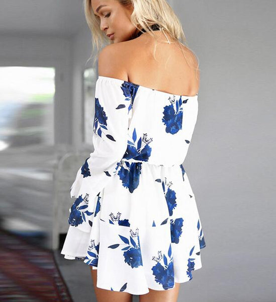 Sexy Backless Print Long Sleeve Dress