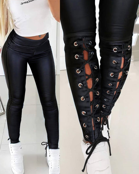High Waist Lace-up Tight Jeans