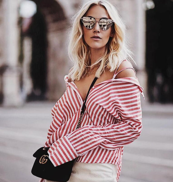 Sexy Striped Loose Long-Sleeved Shirt Top