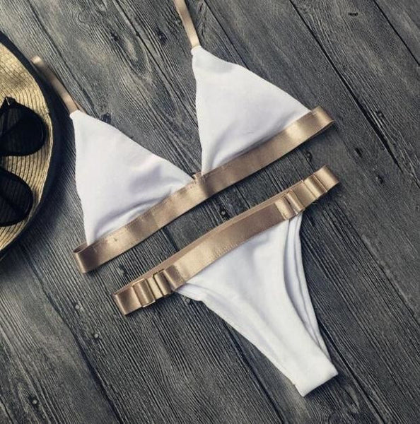 Fashion Gold Edge Belt Swimwear Bikini Set