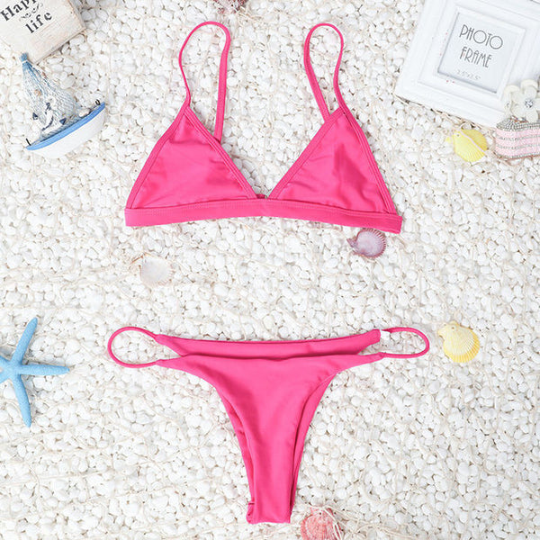 Sexy Solid Color Womens Bikini Set Swimwear