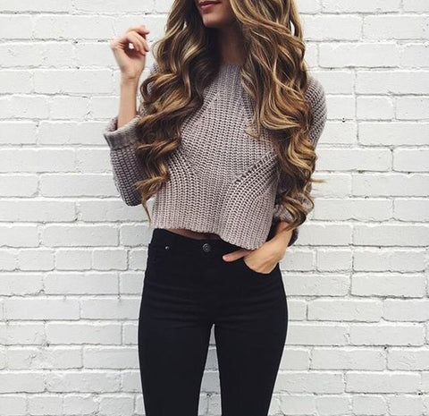 Round Neck Long-Sleeved Knitted Sweater