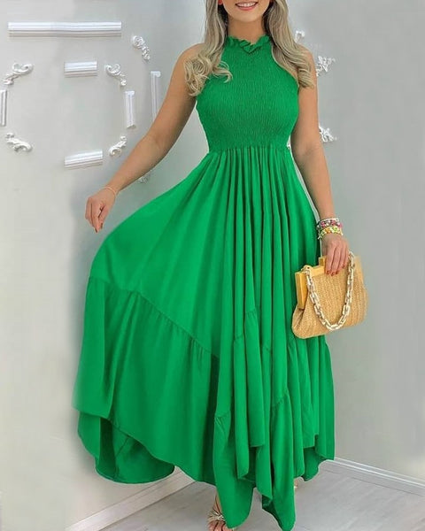 Solid Color Sleeveless Irregular Dress