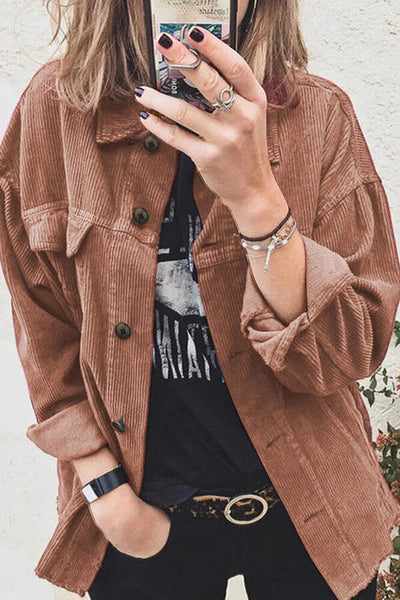 Solid Color Single-Breasted Loose Long Sleeve Shirt Jacket Top