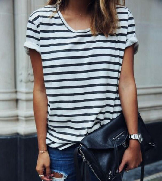 Women Fashion loose striped T-shirt