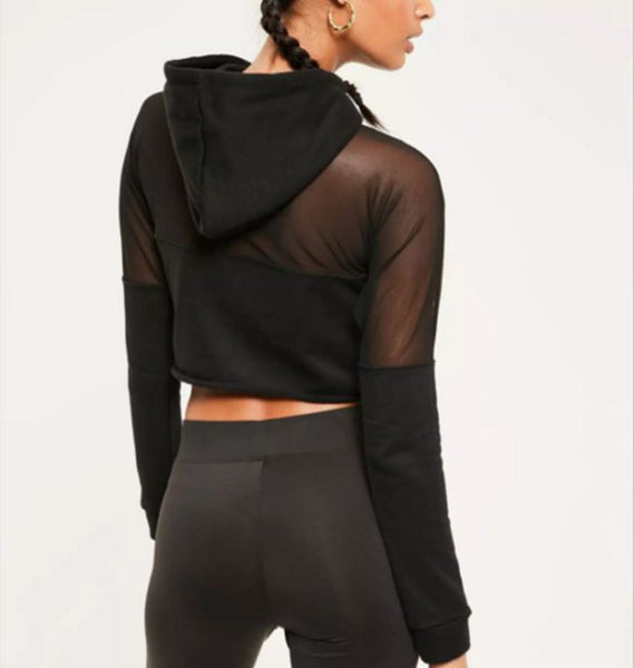 New Fashion Sexy Long Sleeve Gauze Hooded Corp Sweater