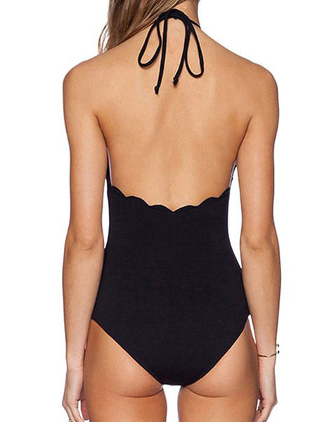 Womens Tie Front Halter One Piece Swimwear Bikini Swimsuit