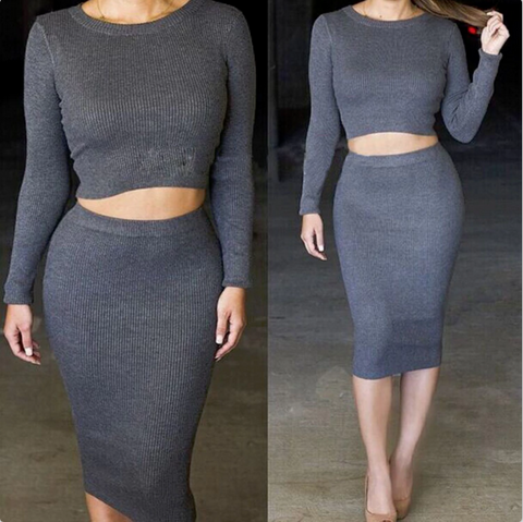 ROUND NECK LONG-SLEEVED TWO-PIECE DRESS