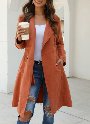 Womens Double Breasted Pocket Side Coat