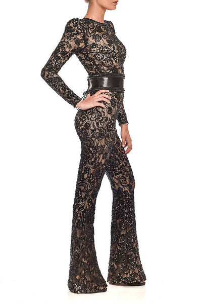 Sexy Long Sleeves Embroidery Lace Jumpsuit
