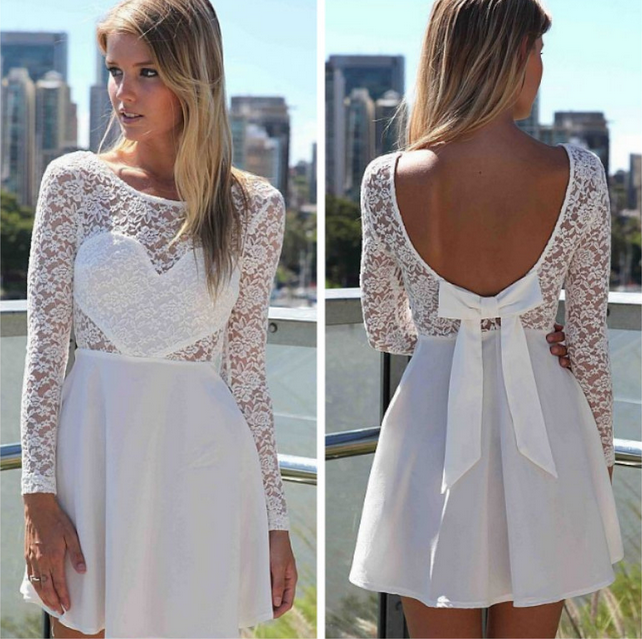 ROUND NECK LONG-SLEEVED LACE DRESS