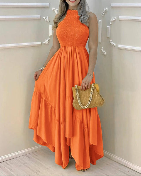 Solid Color Sleeveless Irregular Dress