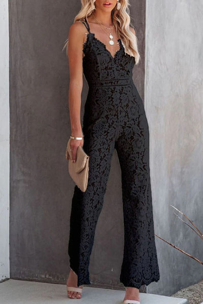 Womens High Waist Sexy Sling Lace Backless Jumpsuit