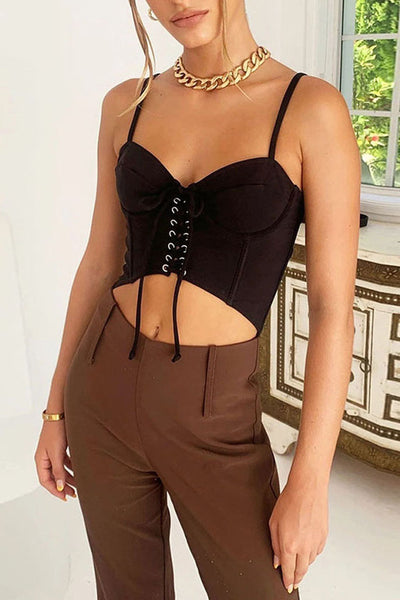 Sling Solid Color Sexy Drawstring Vest Top