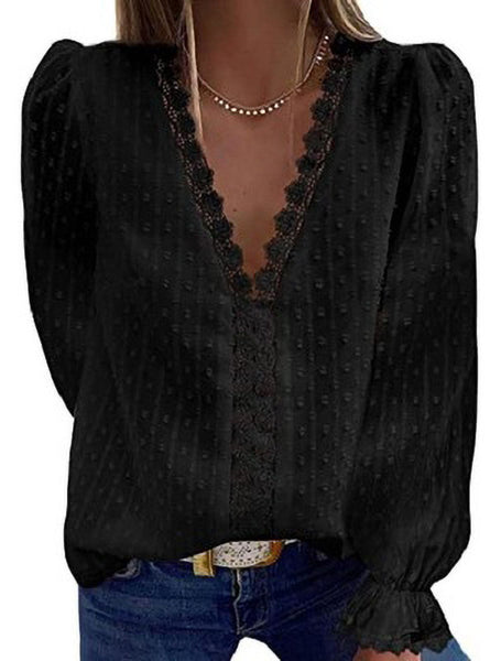 Chiffon Womens V-neck Long Sleeve Shirt Top