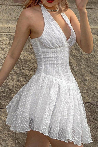 Sexy V-Neck Mini Halter Neck Backless Dress