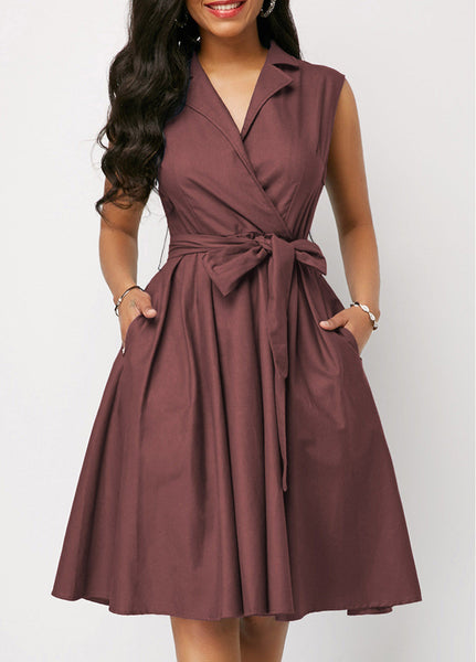 Solid Color Casual Sleeveless Lapel Dress
